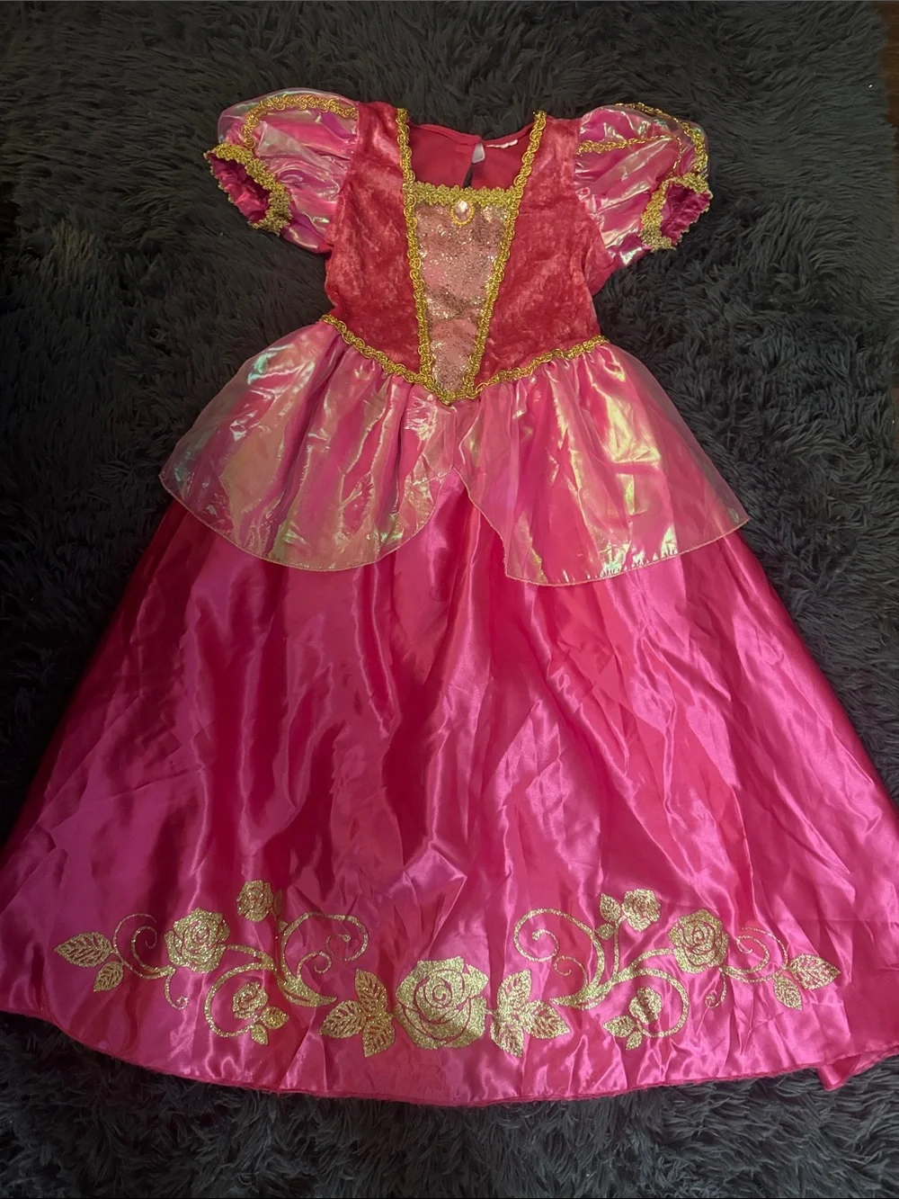 Girls Pink Princess Costume Dress with Gold Trim